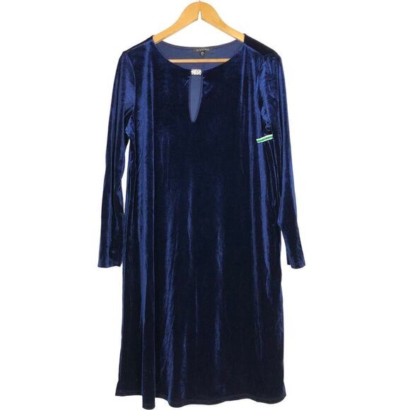 Marina Dress Velvet Crystal Embellished Keyhole Long Sleeve Shift Mini Blue L - Picture 4 of 10